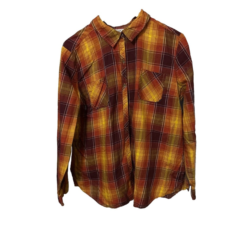 Cato Women XL 100% Cotton Gold Plaid Fall Button Up Shirt